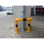 Anti-nudge hoop | double-sided, deep version | steel tube  76 mm | yellow / black | total width: 750 mm | height above ground: 650 mm | to be fixed by plugs